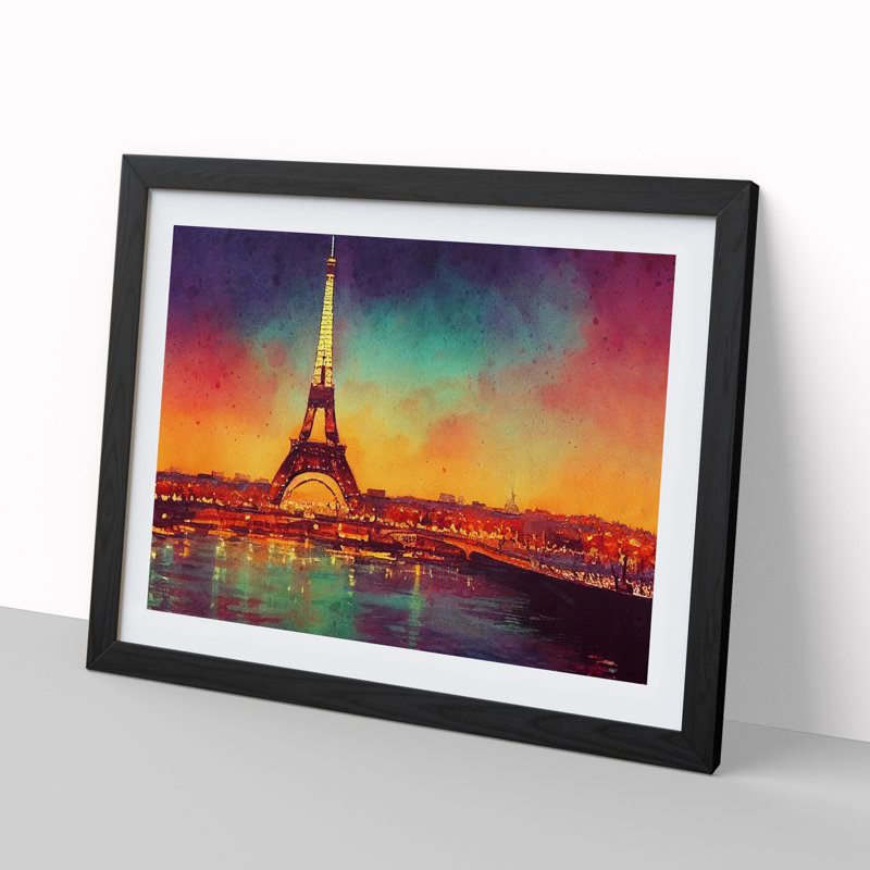 Eiffel Tower In Watercolour Vol.2 - Single Picture Frame Painting, Black, 34cm H x 46cm W x 2cm D