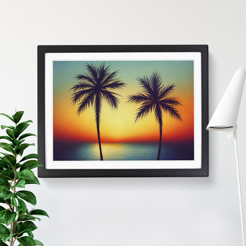 XH1022-6775X Palm Tree Sunset Vol.5 - Single Picture Frame Print, 46cm H x 64cm W x 2cm D, Black