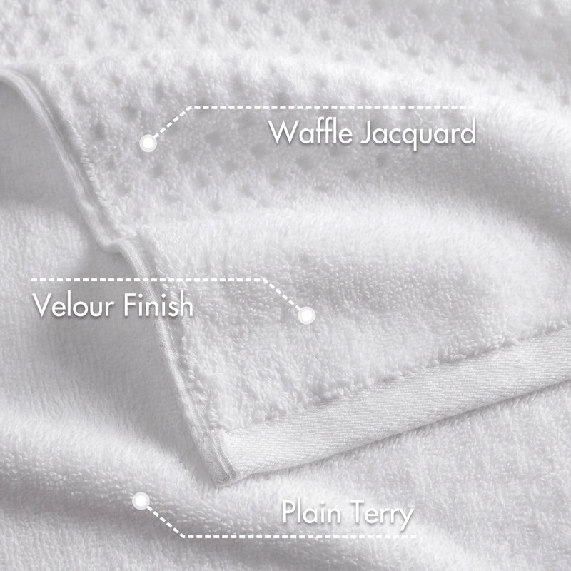 Ensemble 6 serviettes de bain en coton jacquard Spa, Blanc