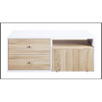 Table basse Verux avec finition brillante blanche avec rangement, parfaite pour les salons modernes et élégants.