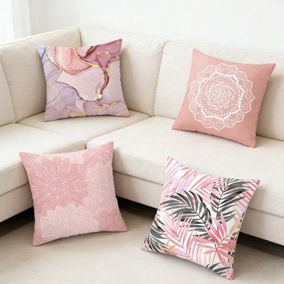 4-Pack Pink Geometric & Botanical Decorative Throw Pillow Cover For Home Sofa, Sofabed, Bed - 18*18 Inch Modern Abstract Polyester Throw Pillow Cover (Inserts Not Included)
