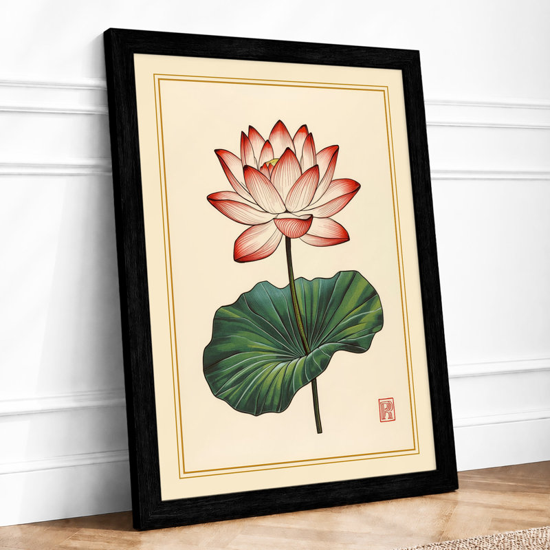 Lotus in Bloom Botanical - Framed Print, A3 - 42.0 x 29.7 cm, Black