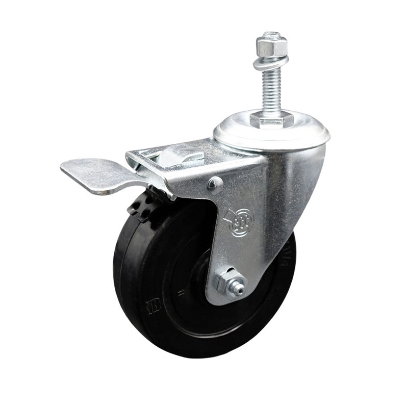4 Inch SS Soft Rubber 10mm Threaded Stem Caster with Total Lock Brake SCC