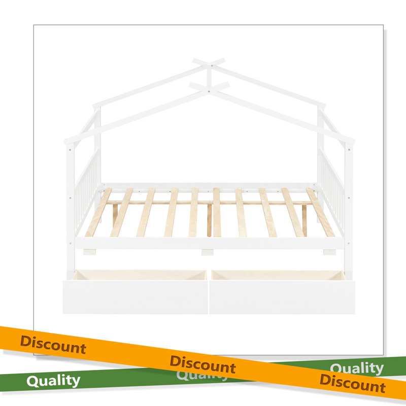 Lit double en bois avec tiroirs, Lit double, Blanc