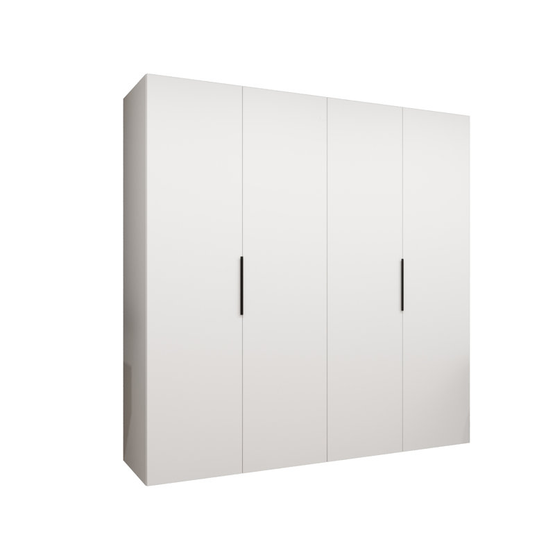 Manufactured Wood Wardrobe, white matt + handles: black