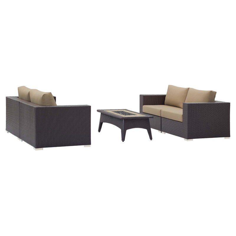 Convene 5 Piece Set Outdoor Patio with Fire Pit, Mocha