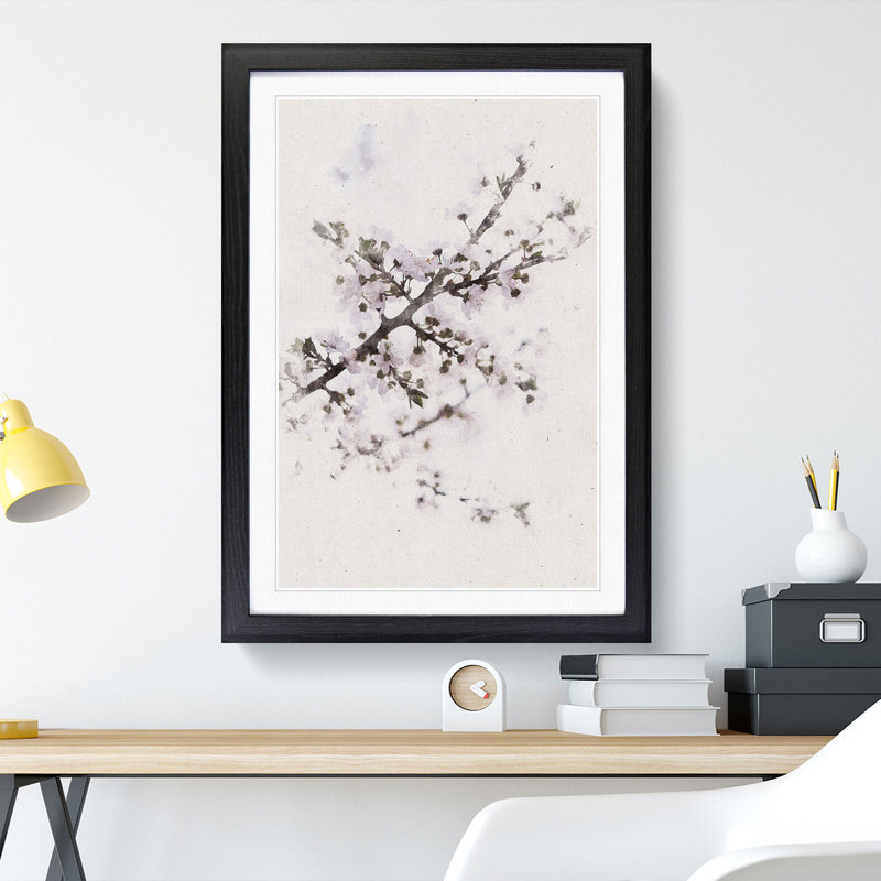 Branch of a White Cherry Blossom Tree - Picture Frame Painting Print, 33cm H x 24cm W x 2cm D, Black Framed