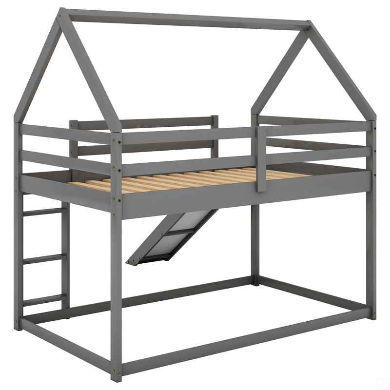 Lit simple superposé avec glissoire et échelle, Gris