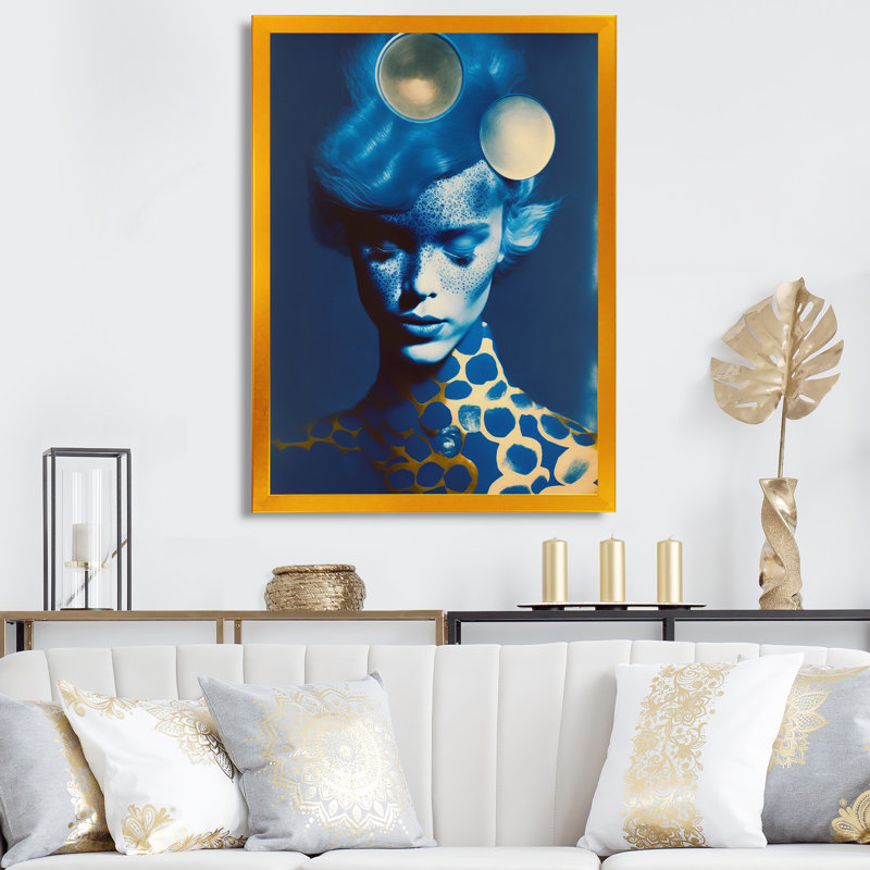 «Eckford Avant Garde», modèle en or et rétro bleu sur fond noir, H 40 po x l 30 po x P 1,5 po, Encadrement doré