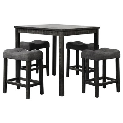 5 Piece Transitional Counter Dining : 36-inch Square Engineered Hardwood Table With 4 Height Linen-blend Fabric Stools, Charcoal Finish, Seats 4, Simple Build Mid-century , Tabletop, Seating, Adults