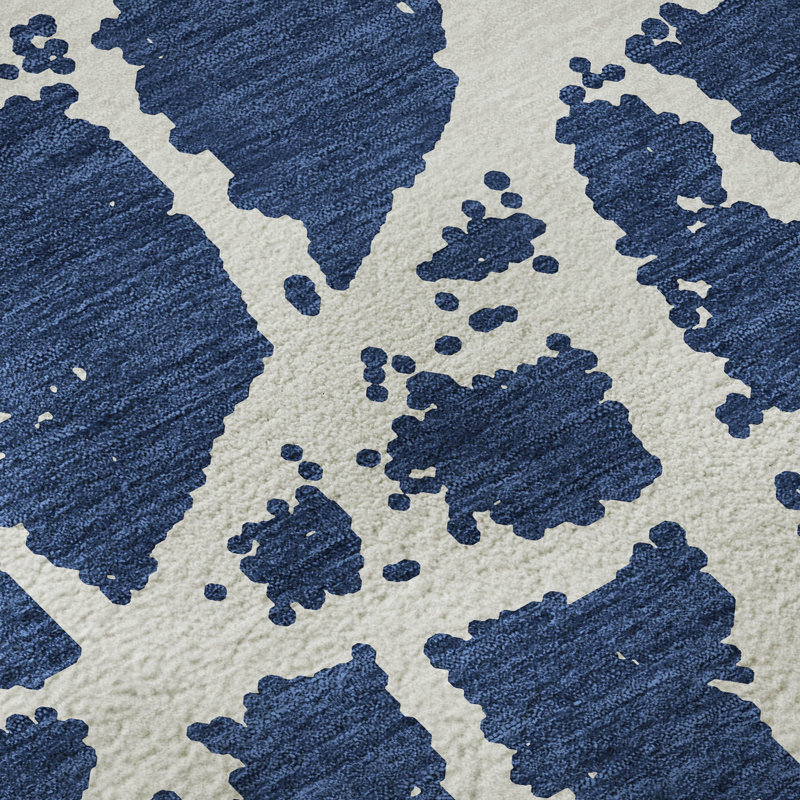 Tapis bleu marine Cerrito AMF501 lavable à la machine de qualité supérieure, Rectangle de 10 pi x 14 pi