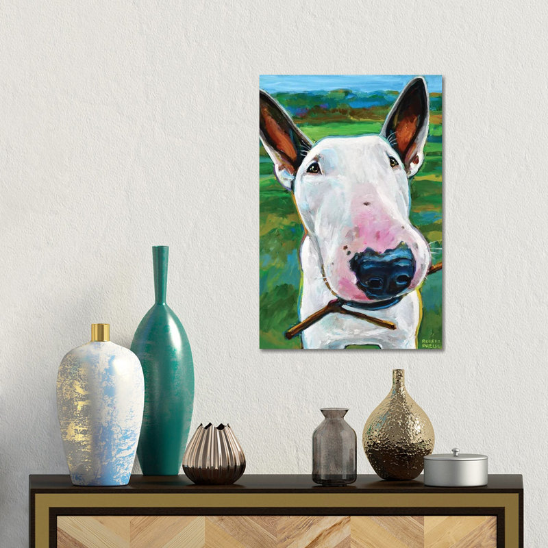 Bull Terrier With Stick by Robert Phelps - Gallery-Wrapped Canvas Giclée on Canvas, Canvas, 30.48 cm H x 45.72 cm W