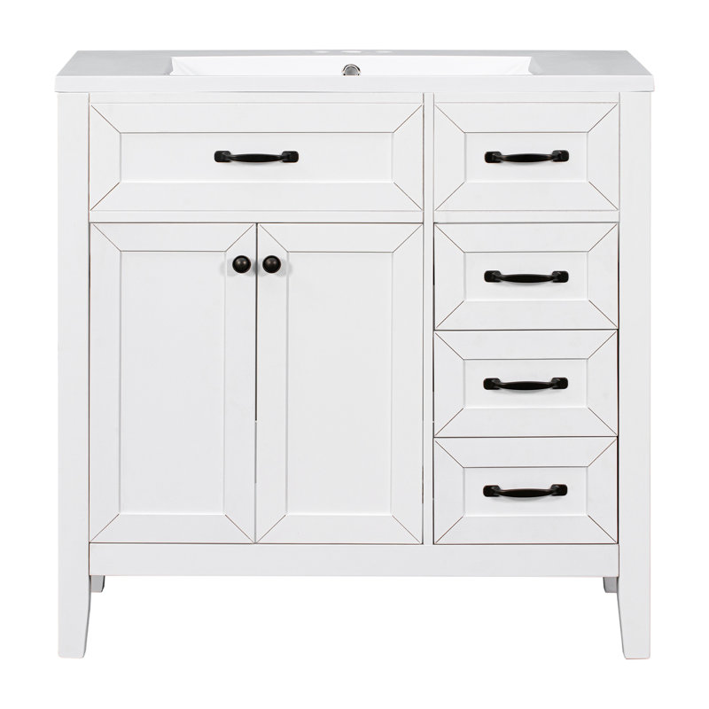Armoire de salle de bain 36 po avec lavabo 36 po avec tiroirs, structure solide et panneau de fibres à densité moyenne, Blanc