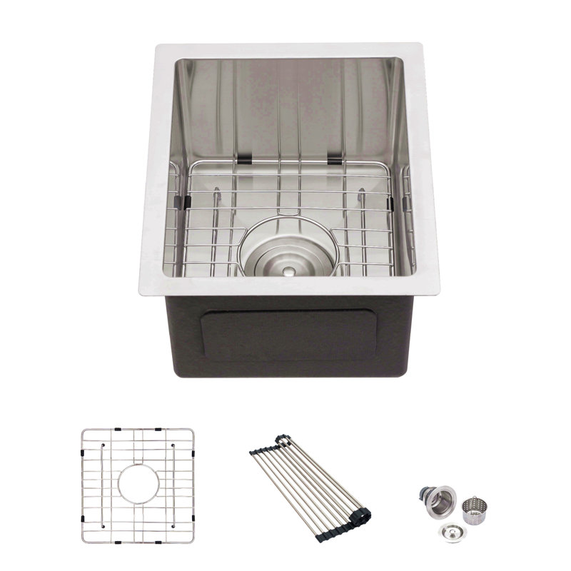 Évier de cuisine encastrable 13 po - Évier de cuisine encastré en acier inoxydable 13 po x 15 po x 9 po à cuve simple de calibre 16 / Évier de cuisine à cuve profonde de 9 po