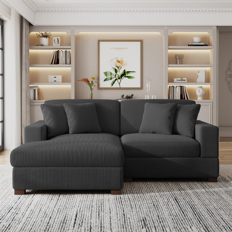 83.5"W 2 - Piece Modern Upholstered Modular Sectional Sofa with Solid Wood Leg, Gray Corduroy
