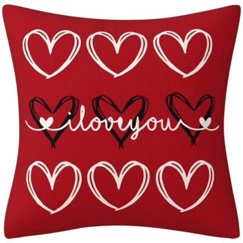 Couvertures décoratives pour la Saint-Valentin 18 x 18, ensemble de 4 taies d'oreiller en lin avec cœur rouge Love You More pour grand canapé