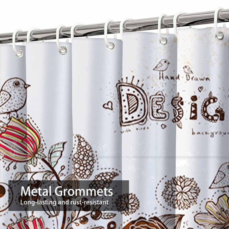 Rideau de douche imperméable à motif floral rétro avec 12 crochets, L 72 po x l 84 po