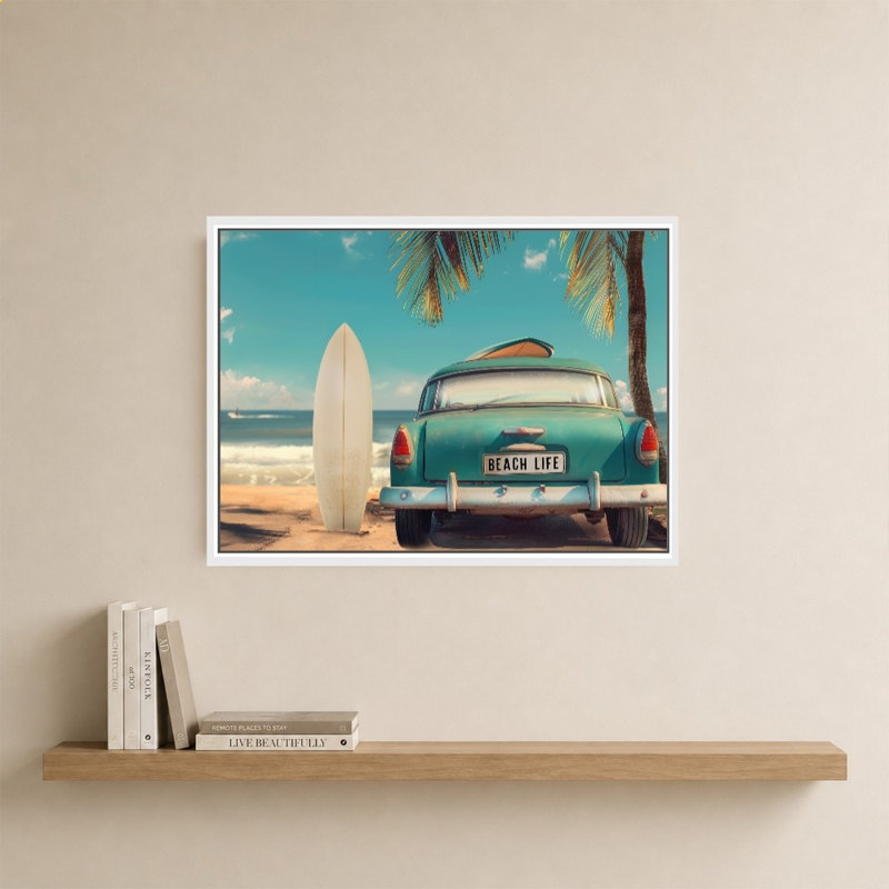 «Retro Beach» par CAD Designs - Impression sur toile, White, 24" H x 34" W