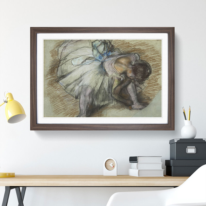 Ballet Ballerina Dancer Tying Her Slipper Vol.3 by Edgar Degas - Picture Frame Painting, Walnut Framed