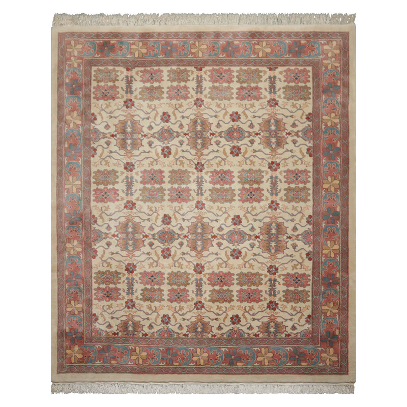 Tapis ivoire en laine noué à la main 8 pi x 10 pi Jahan