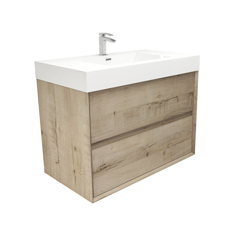35.4'' Single Bathroom Vanity with Acrylic Top, Light Oak