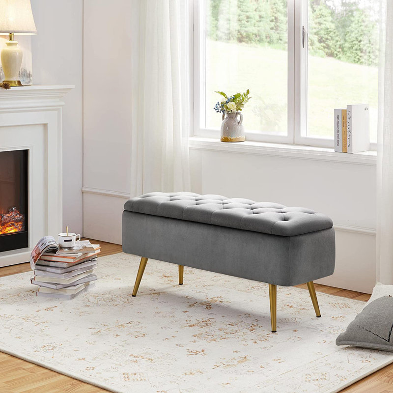 Upholstered Storage Bench, Gray