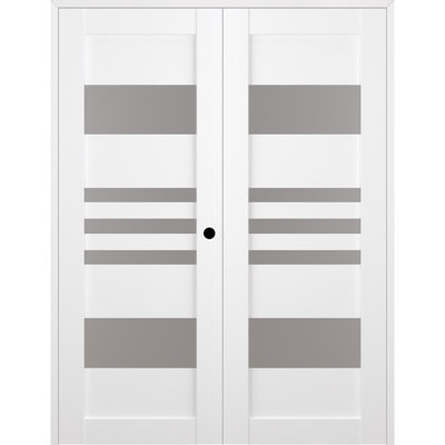 Leti Solid Manufactured Wood and Glass Paneled Prefinished Double French Door