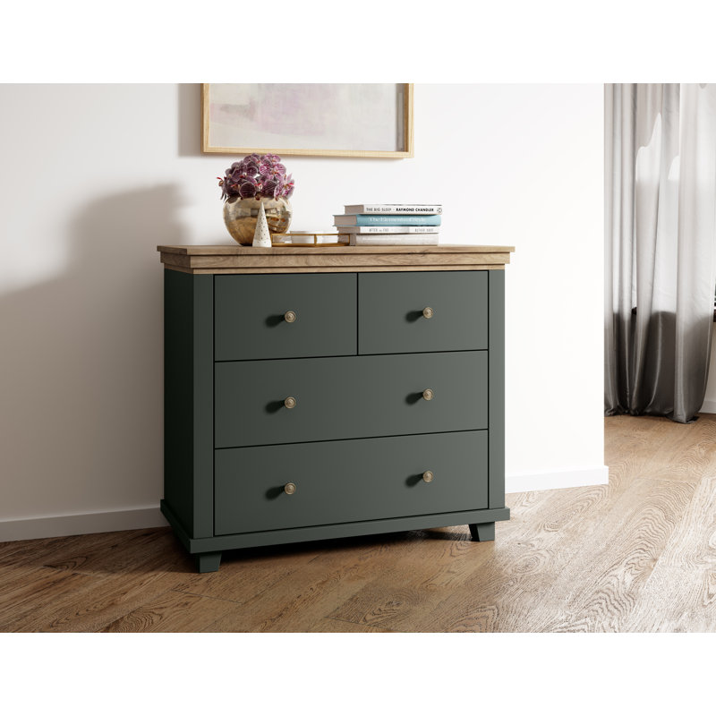 Sandidge 6 Drawer Highboard, Green/Lefkas Oak, 81cm H x 90cm W x 42cm D