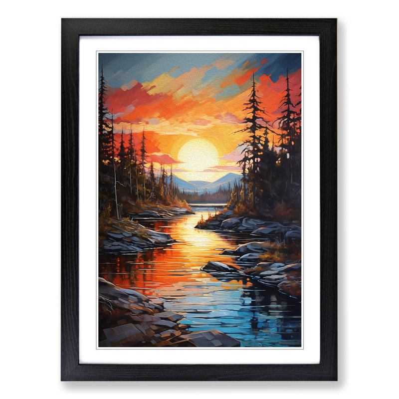 Lake Expressionism Art - Framed Print, 34cm H x 25cm W x 2cm D, Black Framed