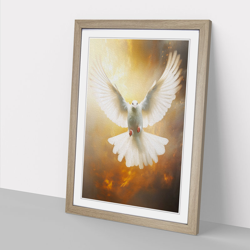 Dove Bird Conceptual - Single Picture Frame Print on Wood, Oak, 46cm H x 34cm W x 2cm D