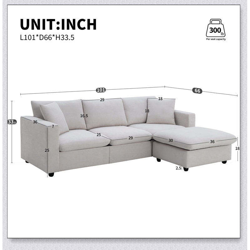 Canapé modulaire convertible avec repose-pieds, revêtement en polyester de haute qualité et structure durable pour une vie moderne