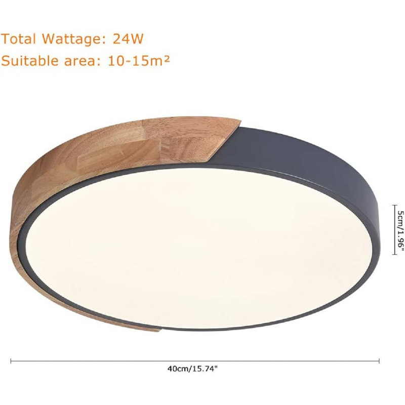 Ceiling Light Dimmable Modern Minimalist LED Round Shaped Metal Flush Mount Ceiling Light With Remote Control, Grey