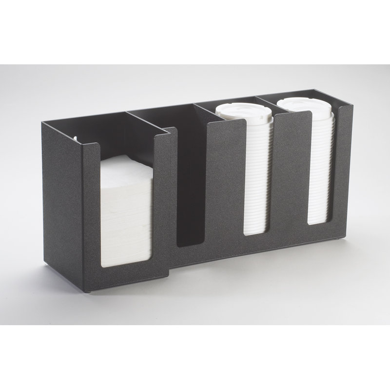 Classic 4-Section Countertop Cup, Lid, and Napkin Organizer, Black
