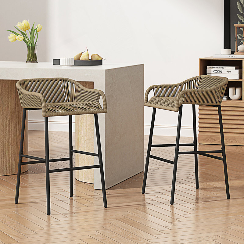 Set Of 2 Outdoor Patio Rope Barstool, Brown