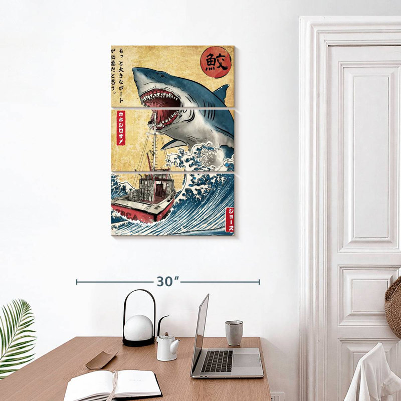 Brampt Hunting The Shark In Japan, 32" H x 20" W