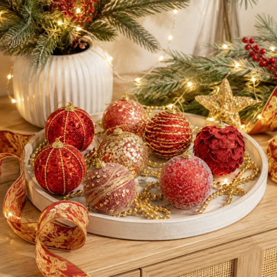 Ensemble de 8 ornements d'arbre de Noël boule de campagne rétro décoratifs suspendus pour arbre de Noël
