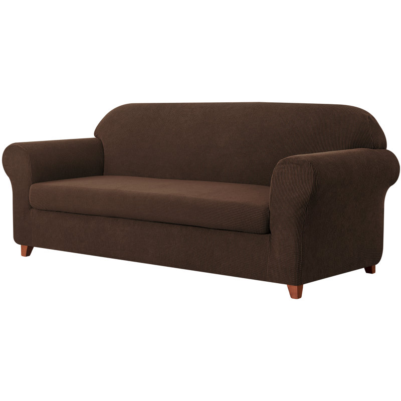 Housse de canapé en jacquard 2 pièces, housse extensible en polyester spandex pour le salon, protection facile à installer et lavable (causeuse, chocolat)