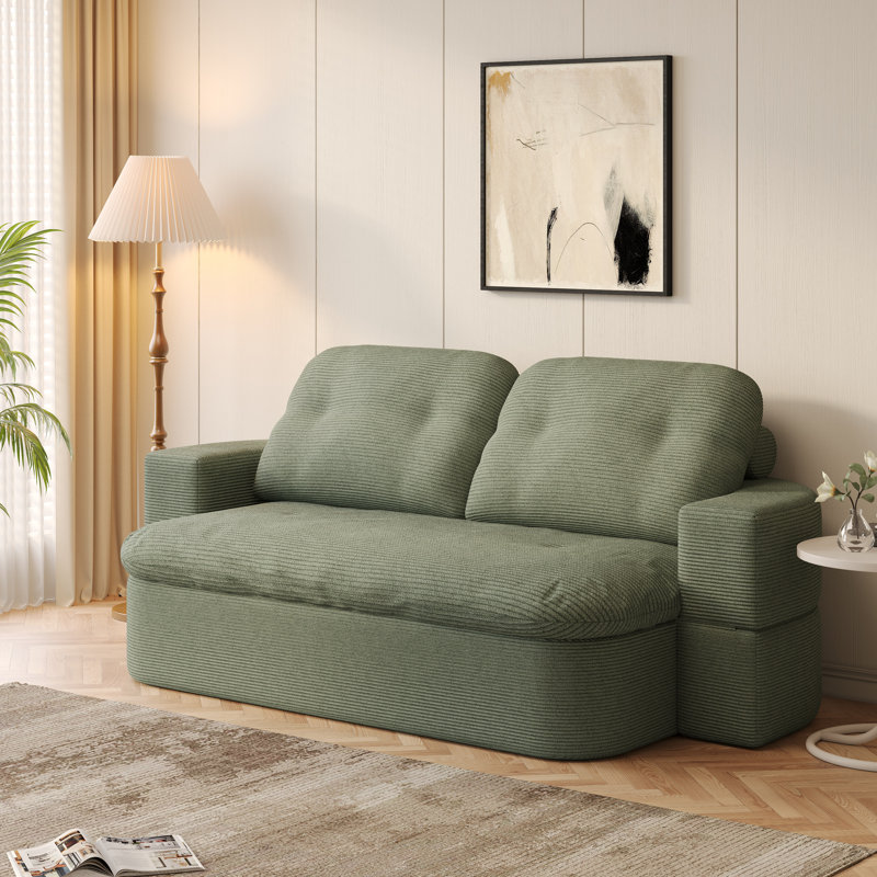 Sicilia 78.74'' Upholstered Boneless Corduroy Sofa,Convertible Sleeper Sofa Bed,Floor Sofa Lounge Couch, Green 