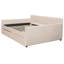 Lit double avec lit gigogne et sommier à lattes en bois, beige, confortable pour toute la famille, design élégant pour une chambre à coucher rénovée.