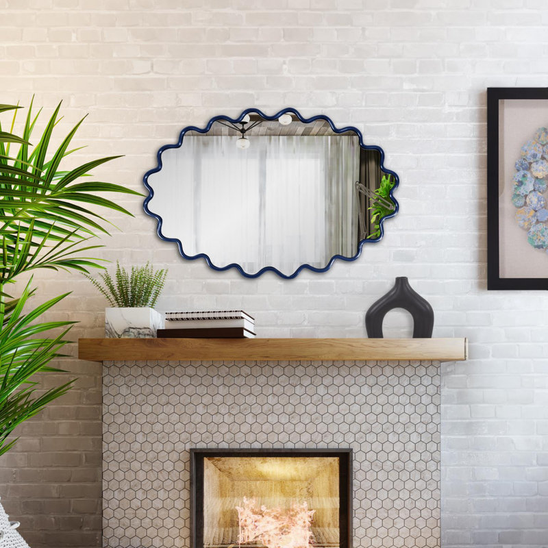 Modern Wavy Framed Oval Wall Mirror, Navy