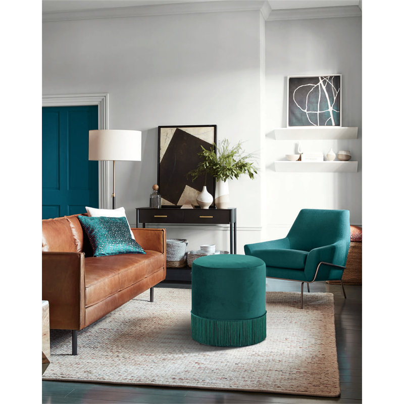 Cidnie Velvet Ottoman, Green Velvet