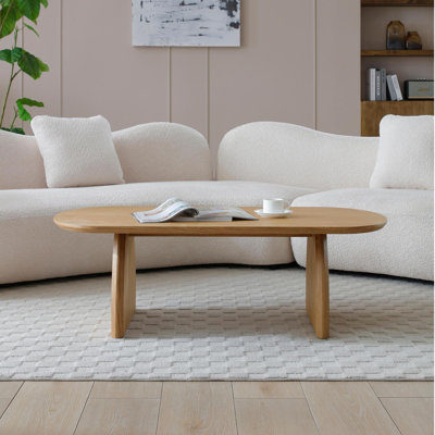 Modern minimalist solid wood coffee table, Oval-Shaped living room coffee table, Creative curved base side table