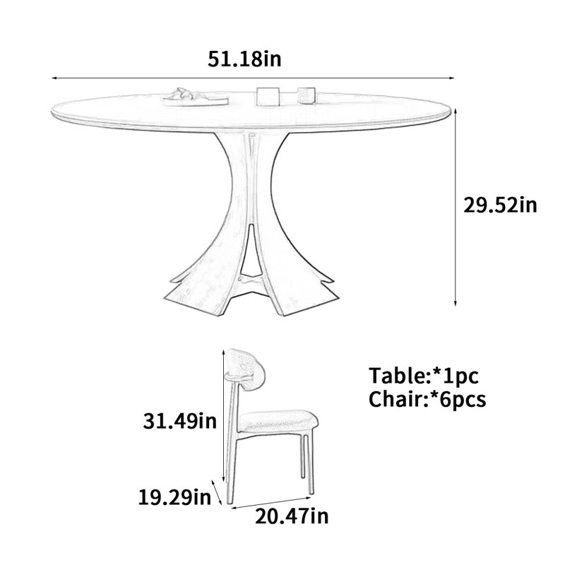 Ash Solid Wood Dining Table, 29.52"H x 51.18"L x 51.18"W