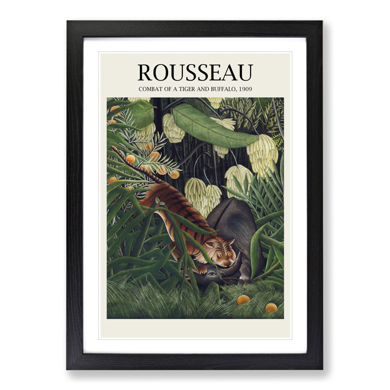 Combat of a Tiger and Buffalo Vol.2 by Henri Rousseau - Picture Frame Art Prints, 65cm H x 48cm W x 2cm D, Black