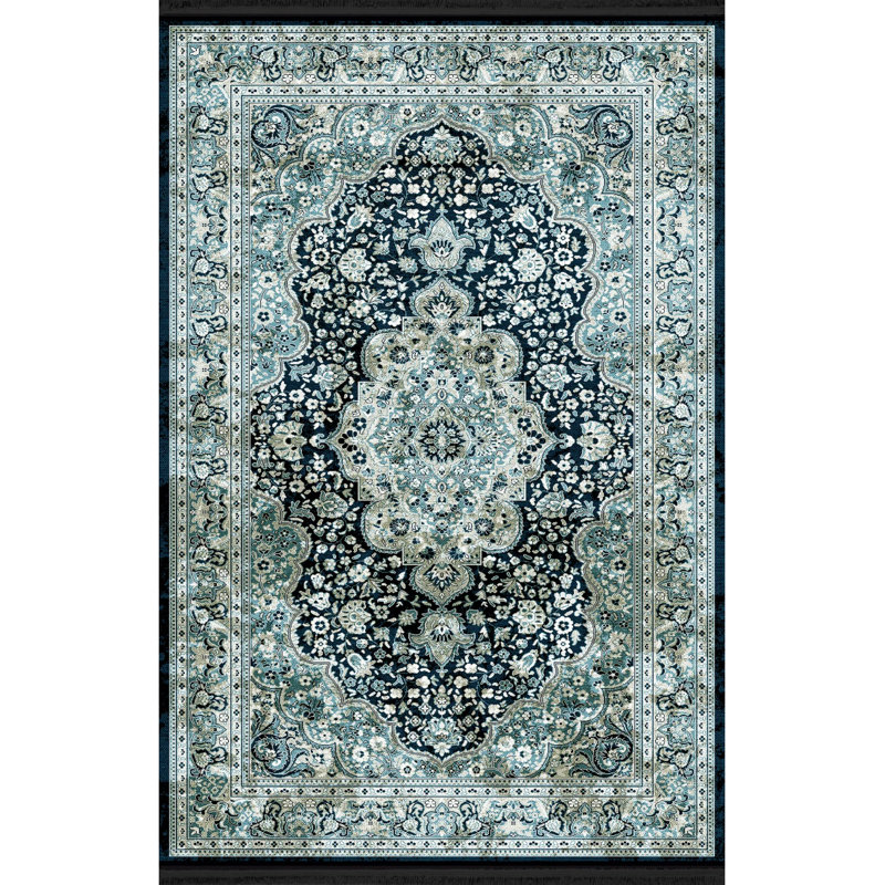 Tapis décoratif vert à motif floral, Rectangle 4 pi 7,12 po x 6 pi 6,74 po
