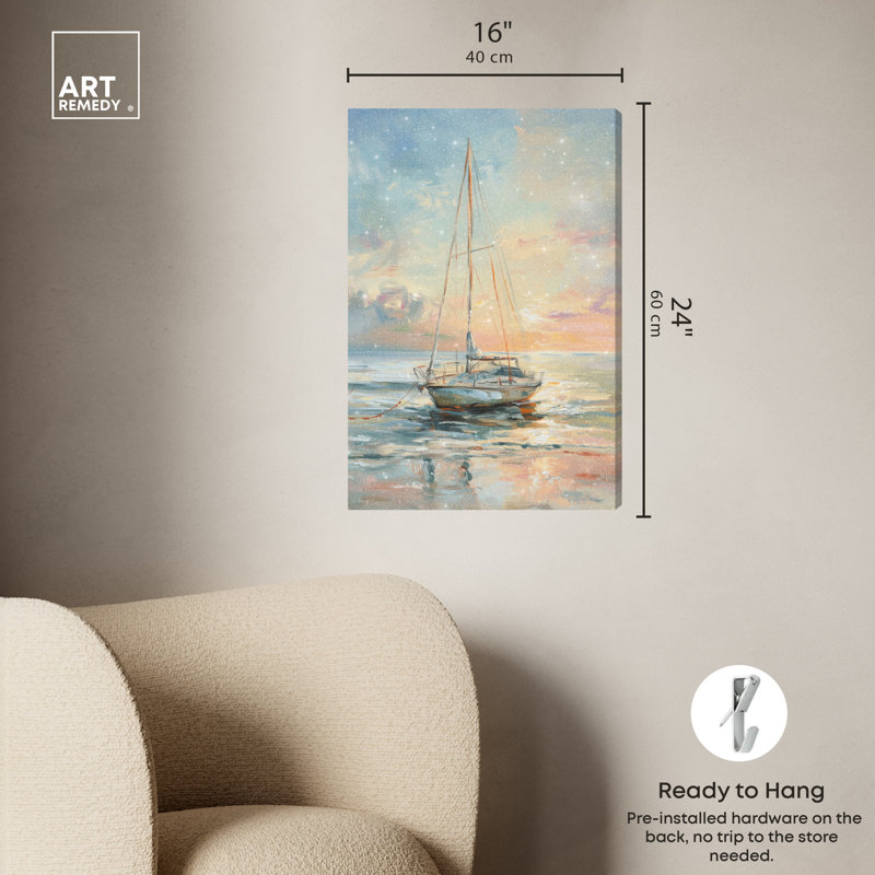 Bateau sur le rivage, Toile tendue, H 24 po x l 16 po