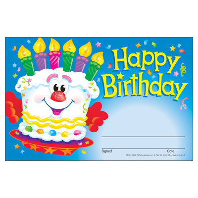 TREND Enterprises Happy Birthday Cake Recognition Awards, 30 Per Pack, 6 Packs
