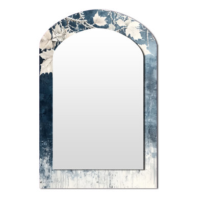 «White Frosted Leaves Branches IV», miroir mural asymétrique blanc, impression sur métal
