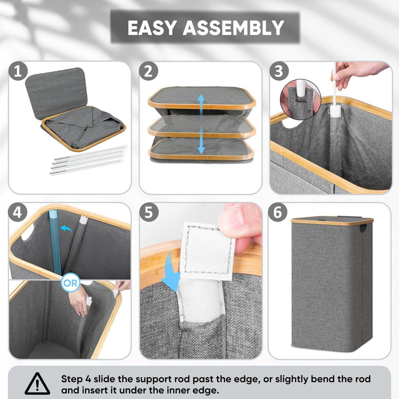Panier à linge avec couvercle, grands paniers à linge avec poignées en bambou, grand panier à linge avec support interne (18 gallons / 70 L)