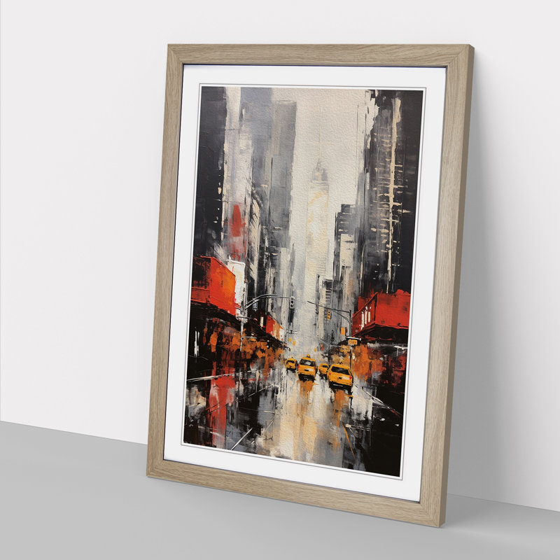 New York Gestural No.2 - Single Picture Frame Print on Wood, Oak, 34cm H x 25cm W x 2cm D